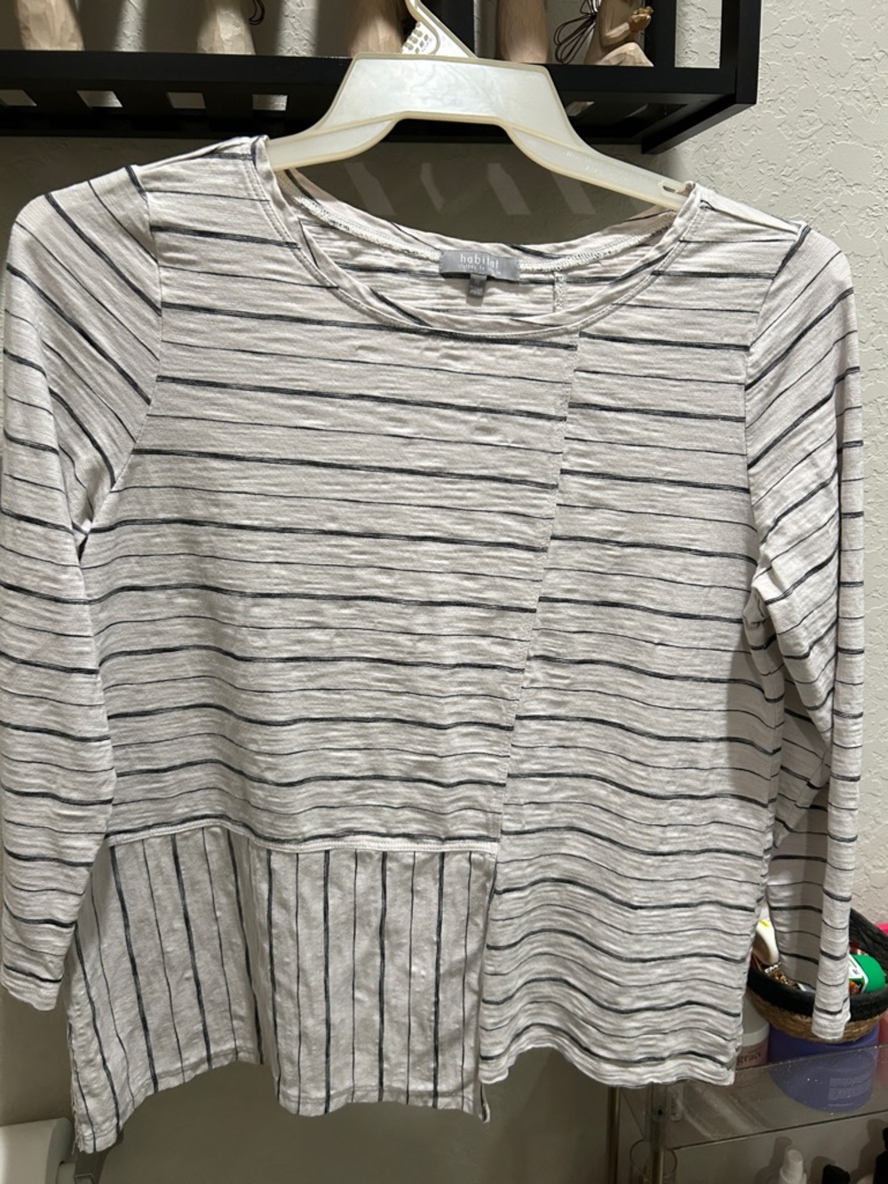 Habitat Cream and Black Striped Long-Sleeve Panel Top